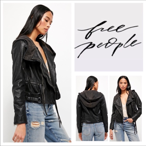 Free People Jackets & Blazers - Free People Cleo Vegan Moto Hooded Jacket.  NWT.